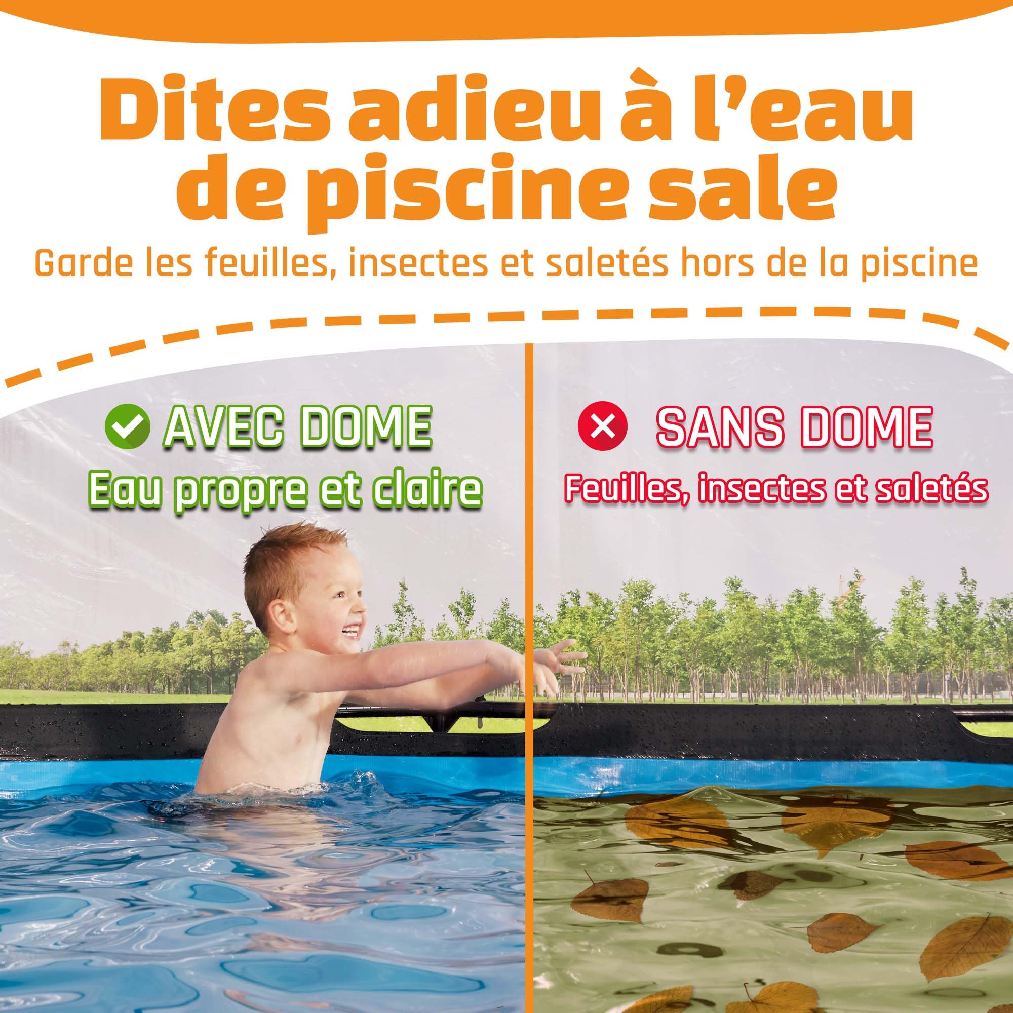 EXIT Toys Dôme Piscine Hors Sol Rond ø 450 cm Universel – Compatible Intex Bestway – Eau Plus Propre et Plus Chaude – Abri Repliable – Transparent