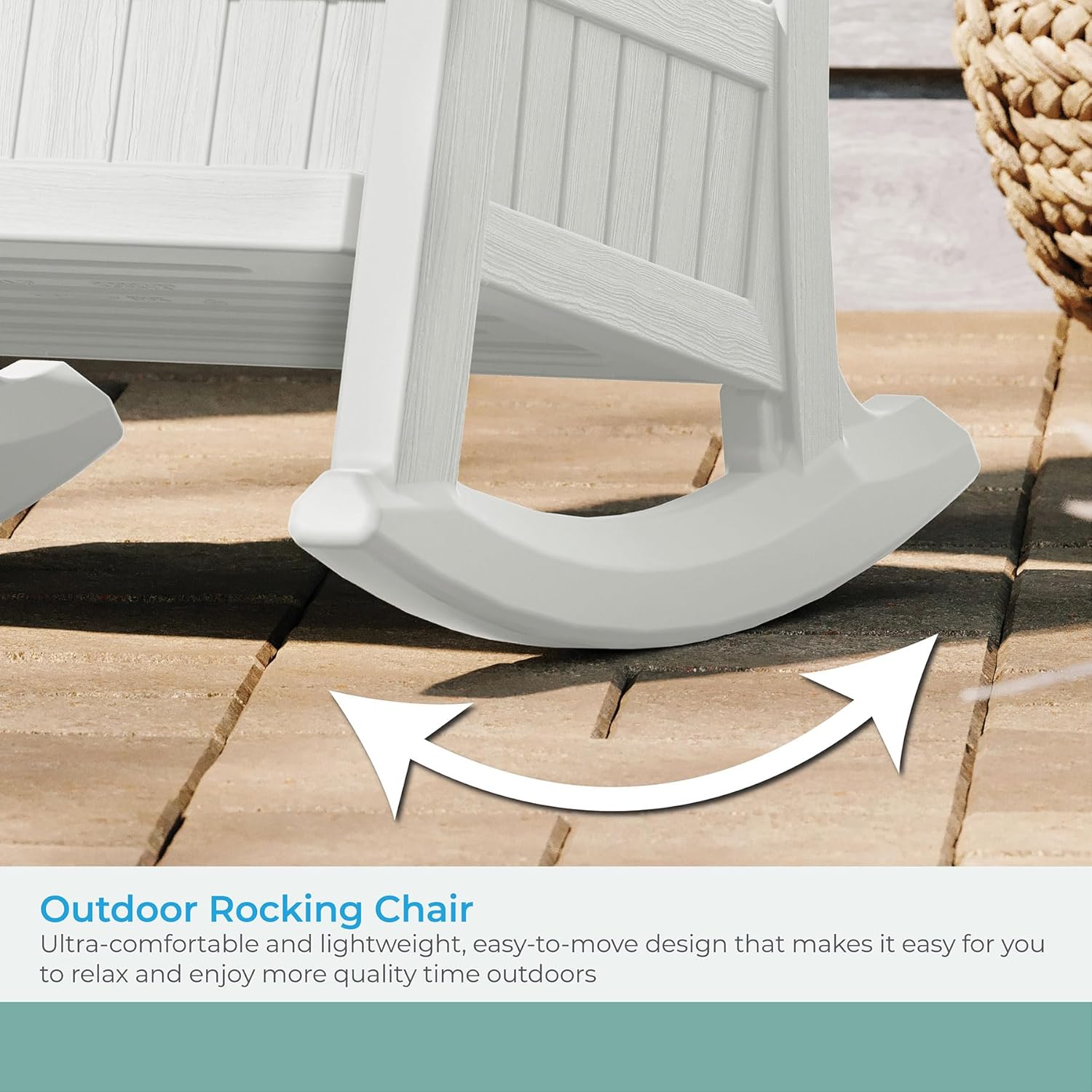 Suncast Outdoor Patio Rocking Chair with 7 Gal. of Under-Seat Storage, Stylish Faux Wood Outdoor Rocker for Patios, Ice Cube