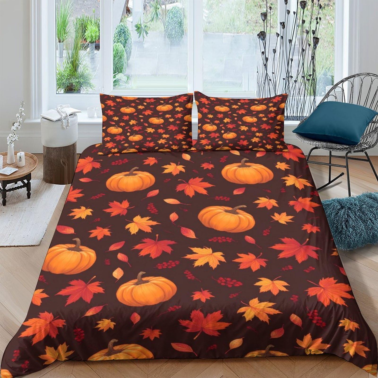 Ctjqhvkz Style-6 3D Printed Pumpkin Leaves Fitted Sheet Microfiber Soft Autumn Maple Bed Cover For Bedroom Guest Room Mattress Decor Single（135X200cm）