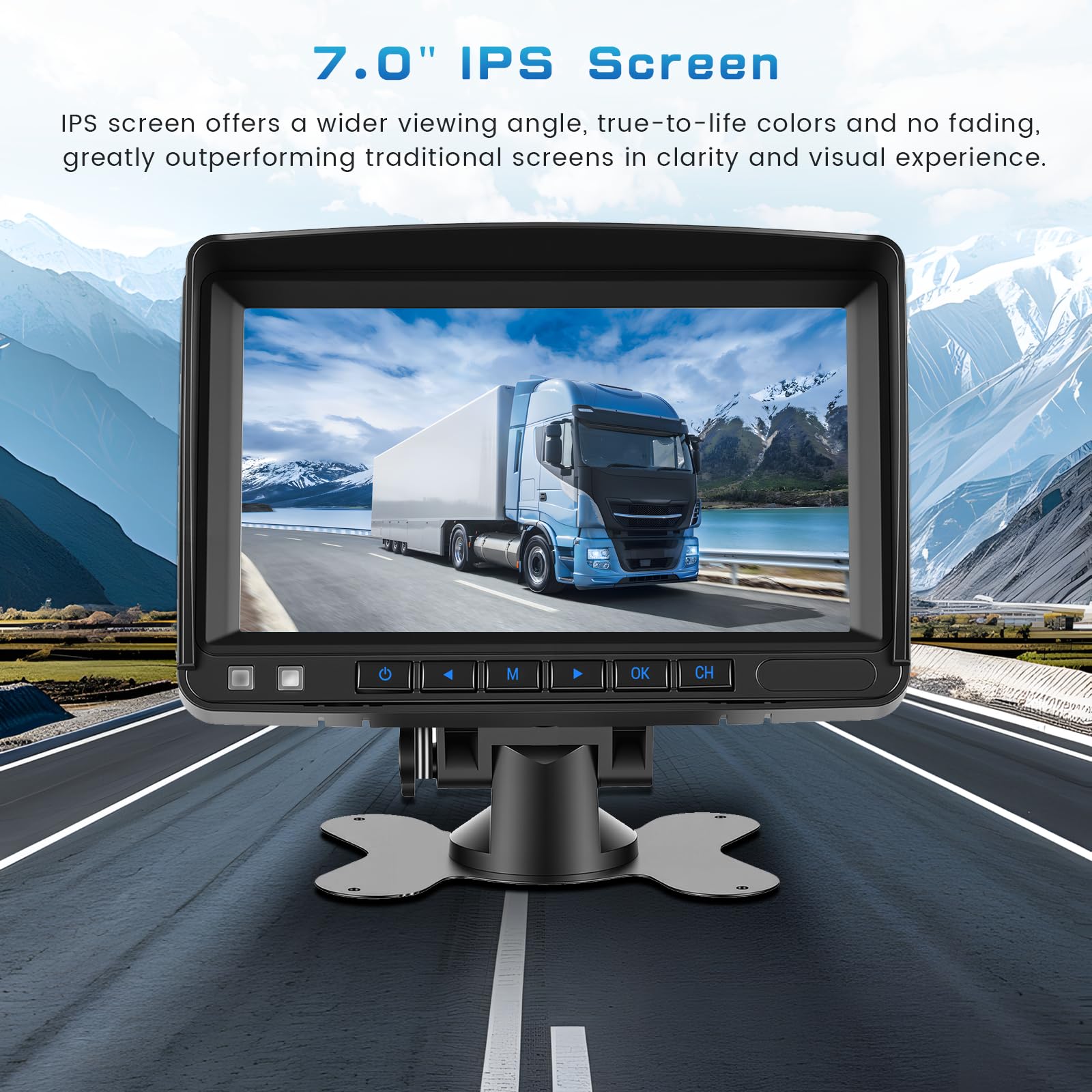 Hikity Display IPS da 7", Kit Telecamera Retromarcia Solare Wireless per Veicoli, Telecamera Magnetica IP69 Grandangolare Aiuto Parcheggio