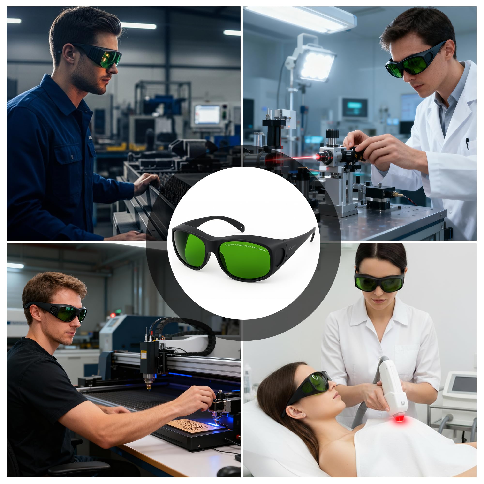 MCWlaser Occhiali di Protezione Sicurezza Laser 190-470nm & 800-1700nm OD5+ per ND:Yag, Diodo, fibra, Blue, Green Laser 355nm 405nm 445nm 450nm 455nm 808nm 980nm 1064nm Tipo assorbimento EP-8