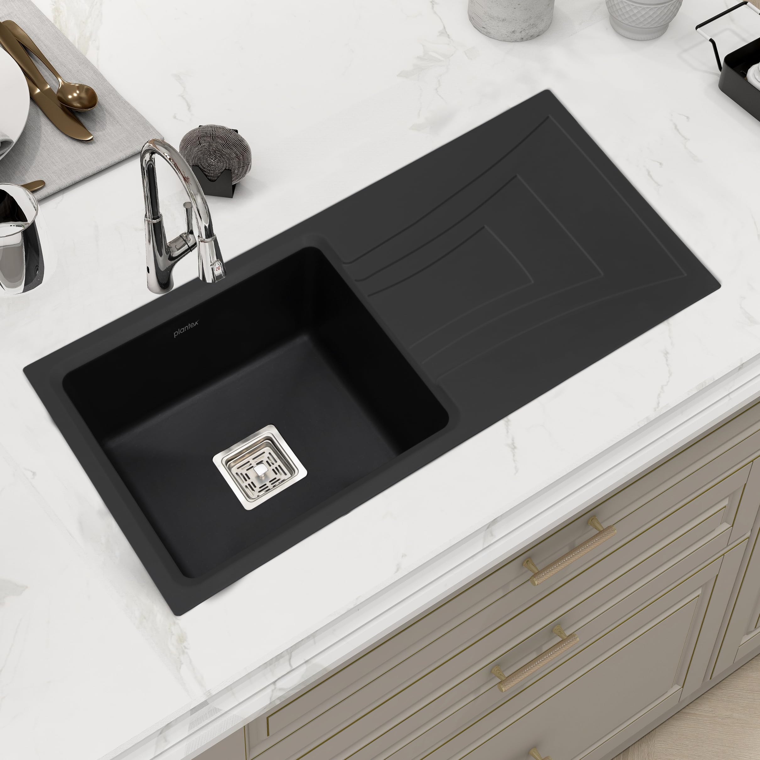 Plantex Quartz Kitchen Sink - Double Bowl, 10-Year Warranty -10