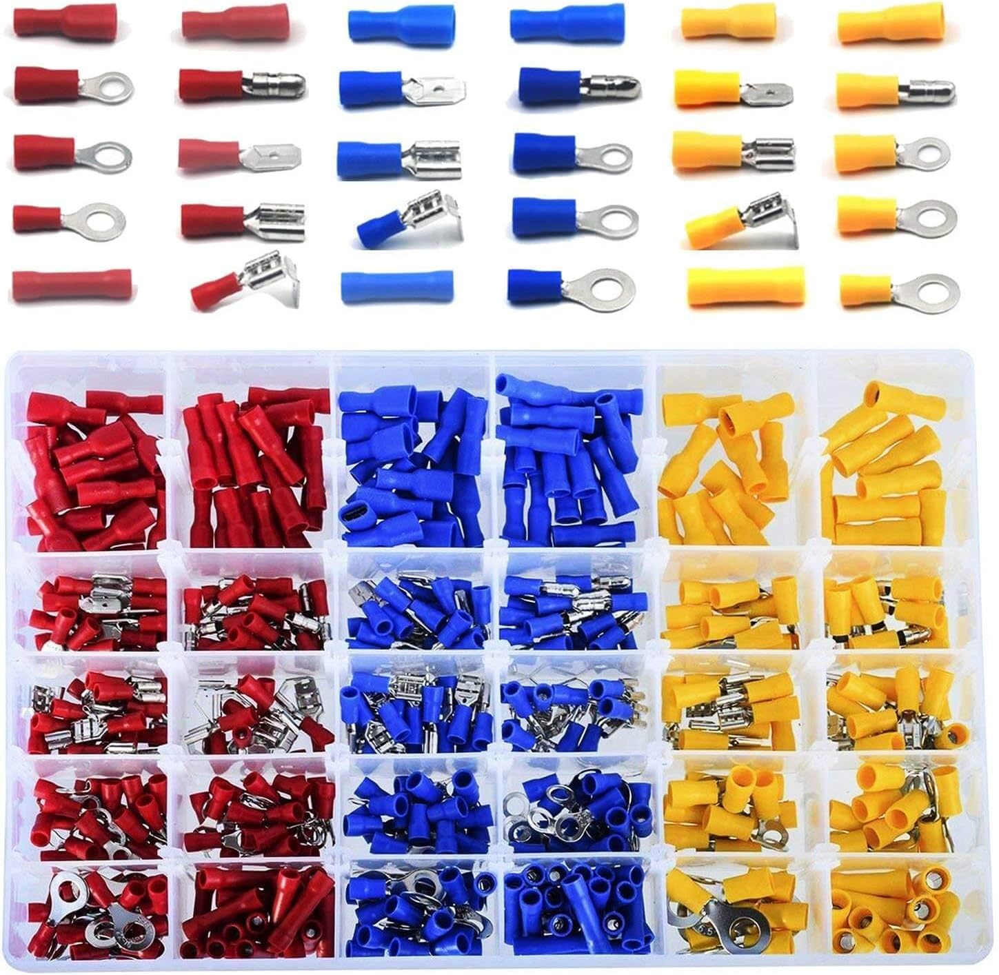 Crimp Connectors, 480pcs Insulated Electrical Connectors Set Includes Ring Bullet Spade Butt Splice and Piggy Back (480pcs)