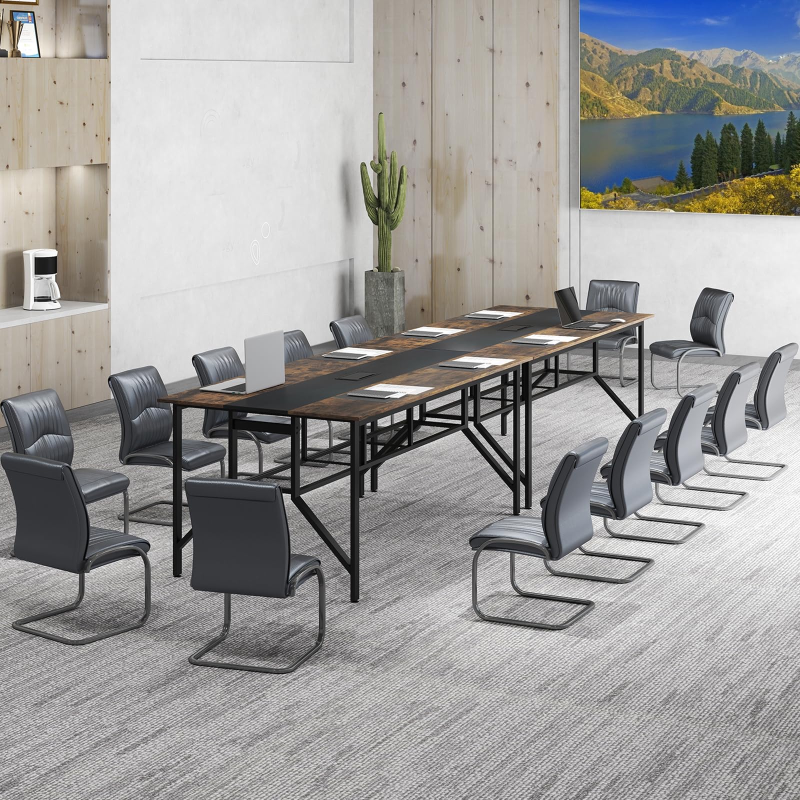 GIANTEX Table de Conférence, Grande Table de Réunion Rectangulaire pour 6 à 8 Personnes, avec Passe-Câbles et Étagère de Rangement, Poste de Travail pour Salle de Réunion, Bureau, 180 x 96 x 76 cm