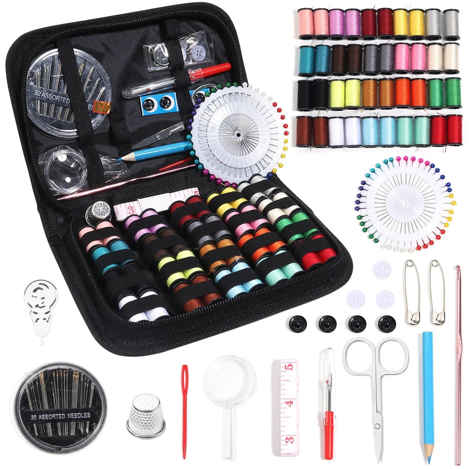 Travel Sewing Kit 1 Set Complete Sewing Kit with Threads Needles Scissors Tape Measure Buttons Portable Travel DIY Embroidery Handwork Tool(128pcs)