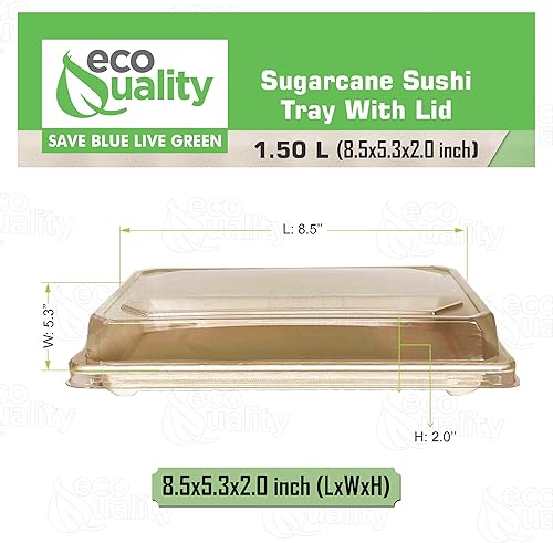 Miniatura 3 de Bandejas de sushi compostables extragrandes con tapas, contenedor de sushi natural de caña de azúcar, biodegradable, plato de sushi desechable con