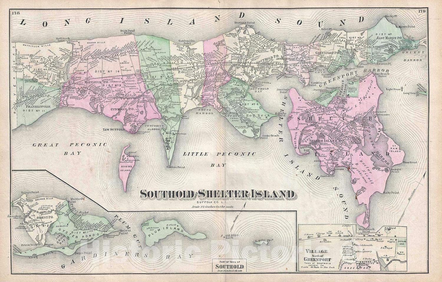 Historic Map Southold and Shelter Island, Long Island