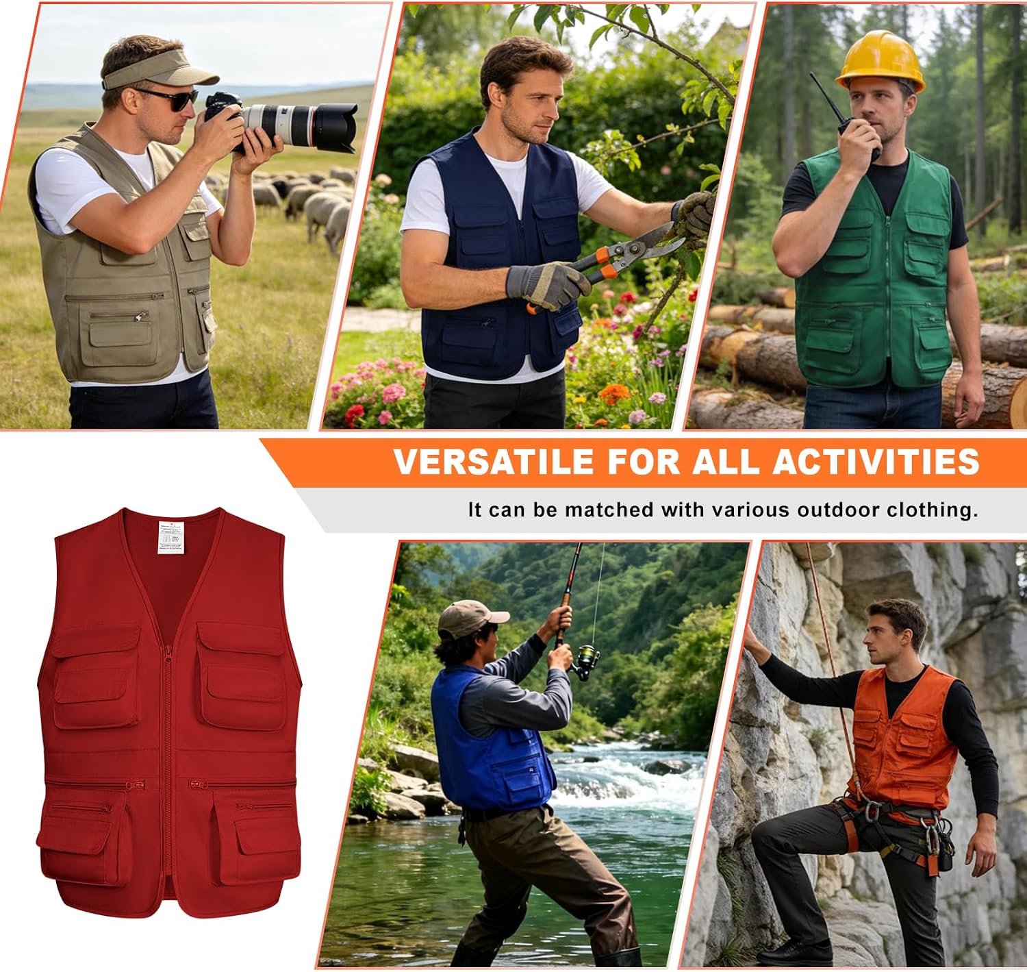 Fishing Vest for Men Outdoor, Utility Safari Cargo Vest With 8 Pockets, Lightweight, Work, Hiking, Travel