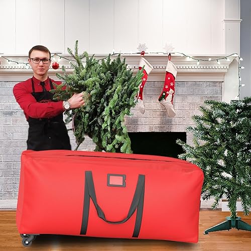 Miniatura 7 de Bolsa de almacenamiento para árbol de Navidad con ruedas de 9 pies, árboles artificiales desmontados de Navidad, tela Oxford impermeable 600D,