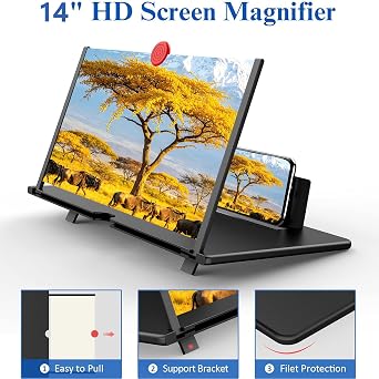 14 Screen Magnifier,3D HD Mobile Phone Magnifier Projector Screen Enlarger for Movies, Videos, and Gaming,Foldable Cell Phone Stand with Screen Amplifier,Gifts for Mom Dad(Black, 14inch)