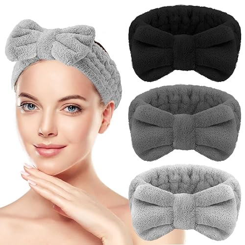 Diadema de spa para lavar la cara, paquete de 3 diademas de maquillaje facial, corbatín, banda para el cuidado de la piel para mujeres y niñas,