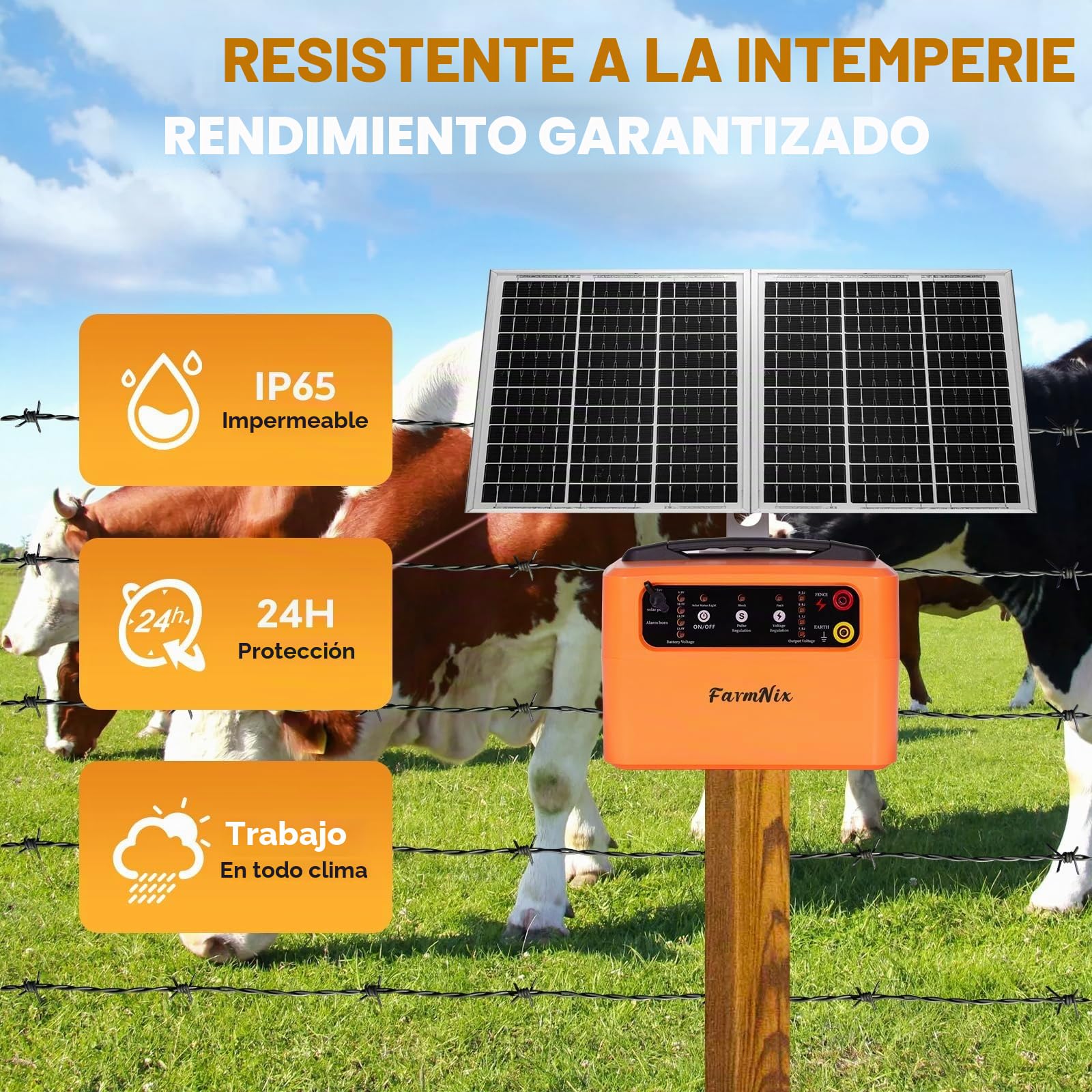 48KM Solar Pastor Electrico, 6KV-12KV pastor electrico Cerca eléctrica Controlador, 0.3-1.5J Cerca eléctrica Pastor para Cría de animales pastores, para Granja Pastar Jardín