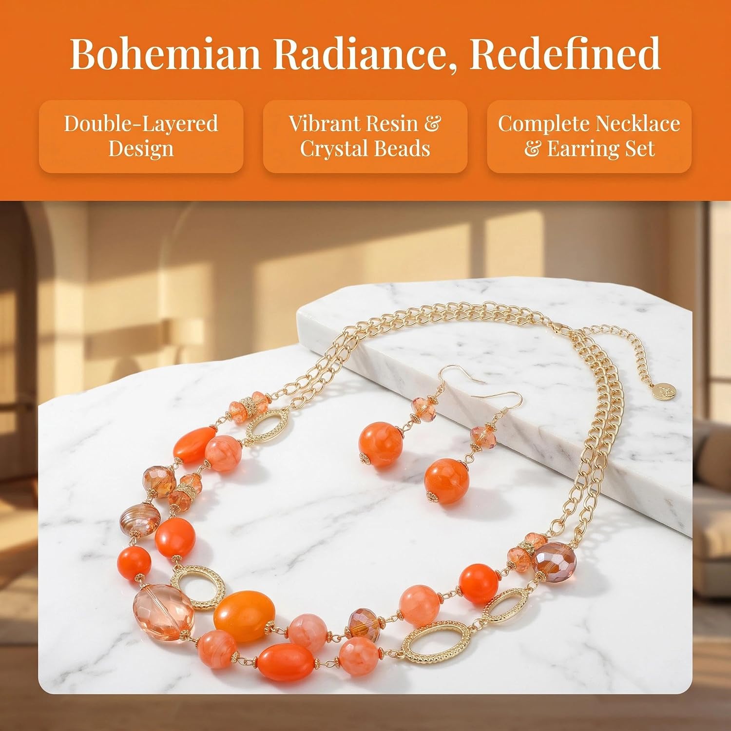 Coiris Women's Beaded 2 Layer Strand Statement Necklace with Earrings Collar Jewelry Set (N0003)