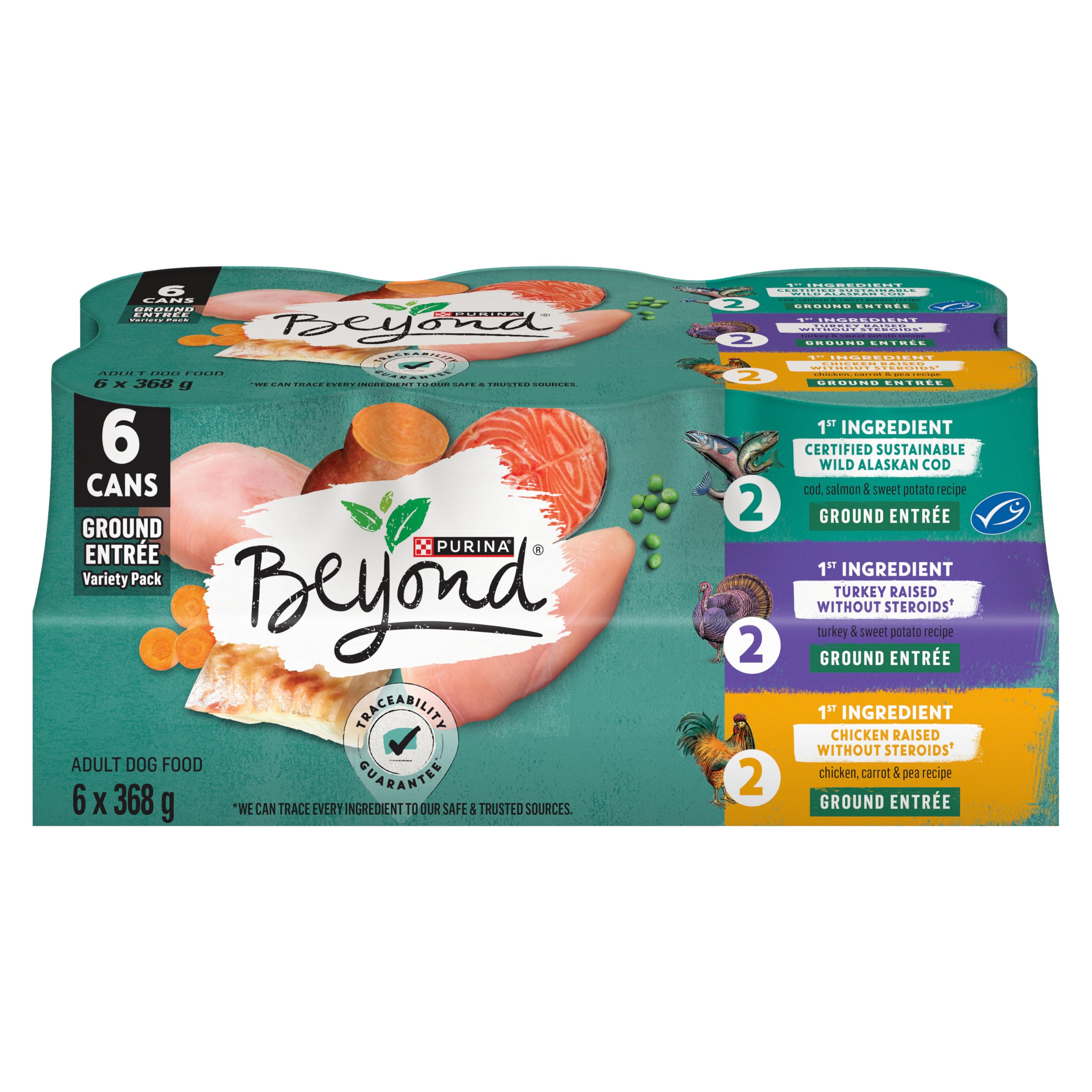 Beyond Grain Free Natural Wet Dog Food, Ground Entree Variety Pack 3 Flavours - 368 g Can (6 Pack) image 4