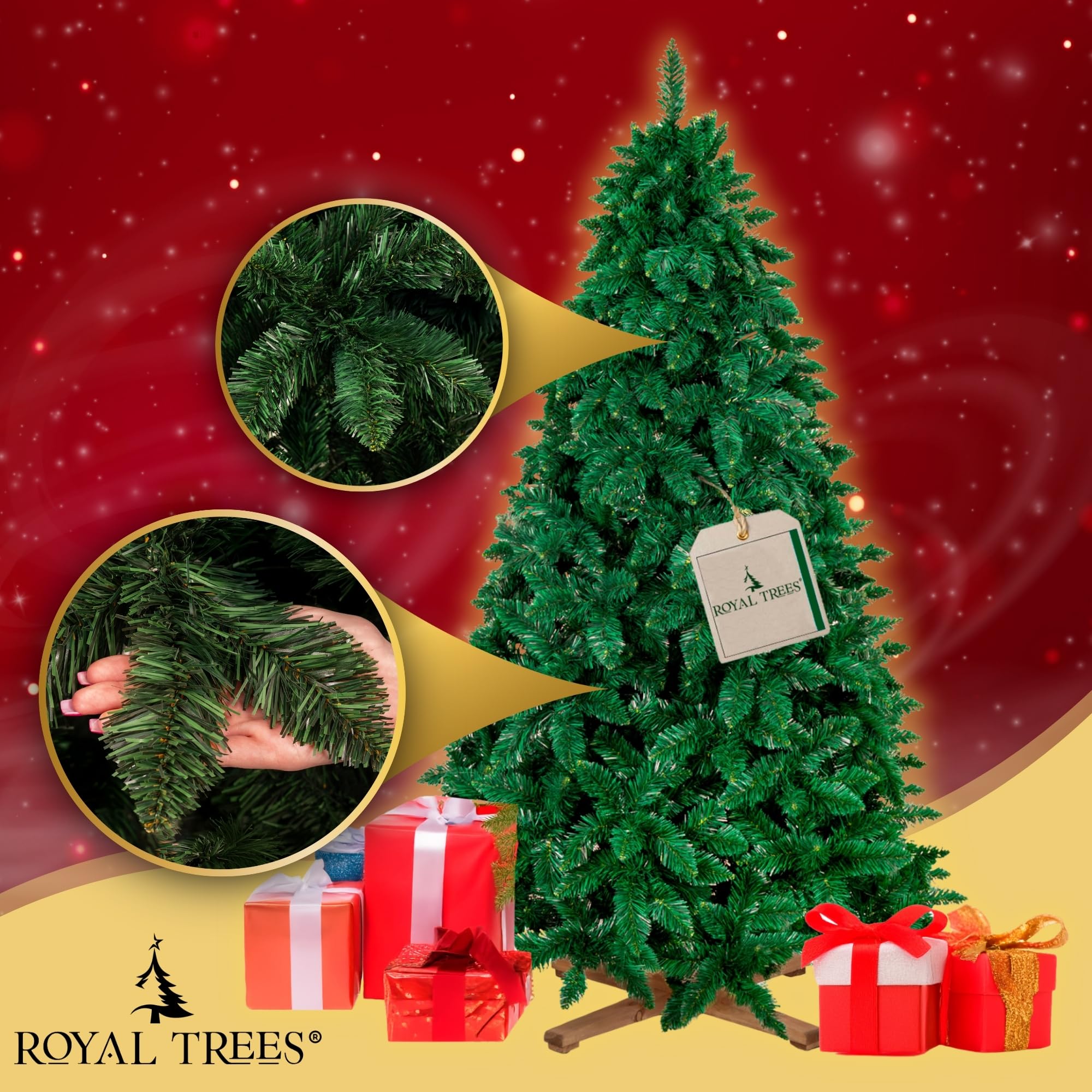 Árbol de Navidad artificial de 220 cm – Pino forestal artificial con 817 puntas, pino denso grande, incluye soporte de madera estable y práctica bolsa de almacenamiento