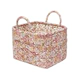 Neaonau Quilted Fabric Storage Baskets with Handles, Boho Floral Gift Basket Foldable Organizer Bin for Home Decor, Picnic, Travel 12''x10''x10'' (Orange)