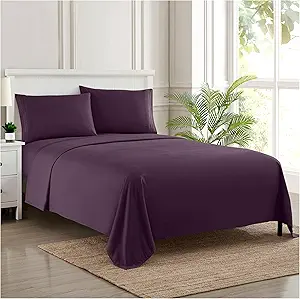 Split King Sheets - Breathable Luxury Sheets with Full Elastic & Secure Corner Straps Built In - 1800 Supreme Collection Extra Soft Deep Pocket Bedding Set, Sheet Set, Split King Size, Purple
