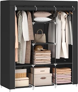 SONGMICS Portable Closet, 51.2 Inch Large Capacity Wardrobe Closet Organizer with Fabric Cover, Hanging Rods and Shelves, 51.2 x 17.7 x 66.1 Inches, for Bedroom, Living Room, Ink Black URYG096B01
