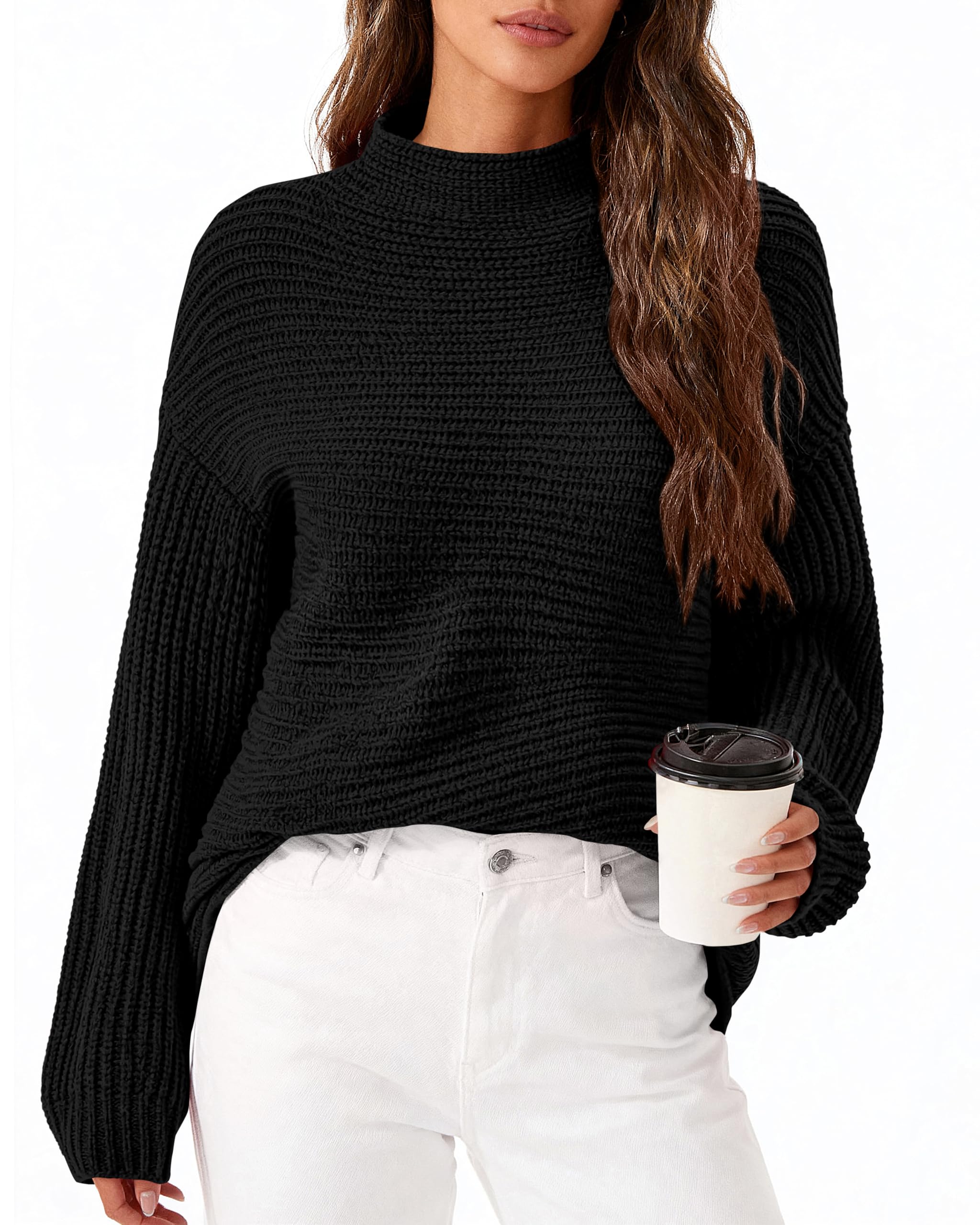 PRETTYGARDEN Womens Sweaters Fall Fashion 2025 Oversized Long Sleeve Mock Neck Chunky Knit Pullover Tops Winter Clothes