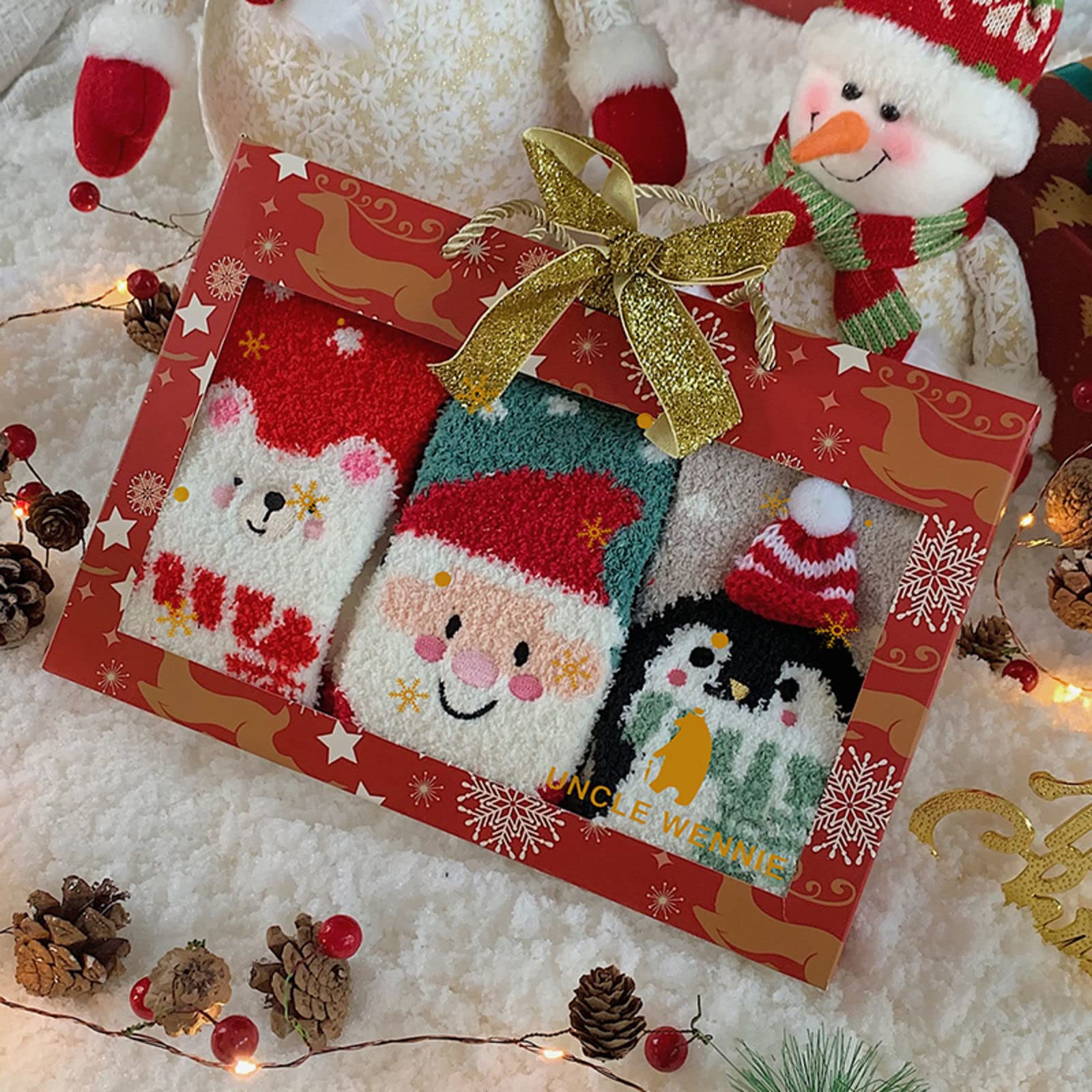 NIBHZ Lustige Weihnachtssocken für Frauen – lustige Frauen, kuscheliges Crew-Baumwollsocken-Set, Box B