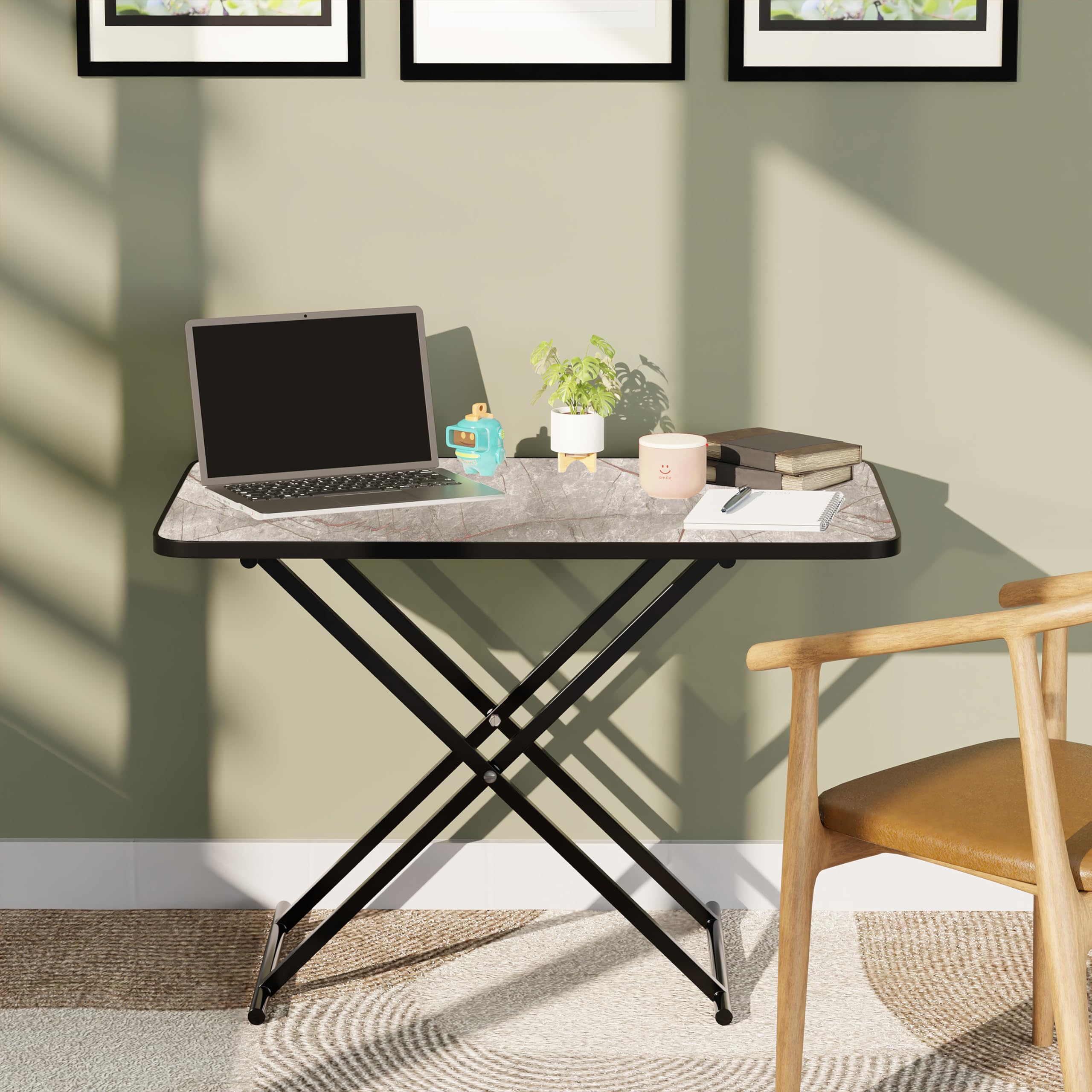 Multi-Purpose Laptop Table, Study Table| Bed Table| Adjustable Height, Portable for Office, Work Form Home | DIY Table, Easy to Assemble (Marble Light N)-image-7