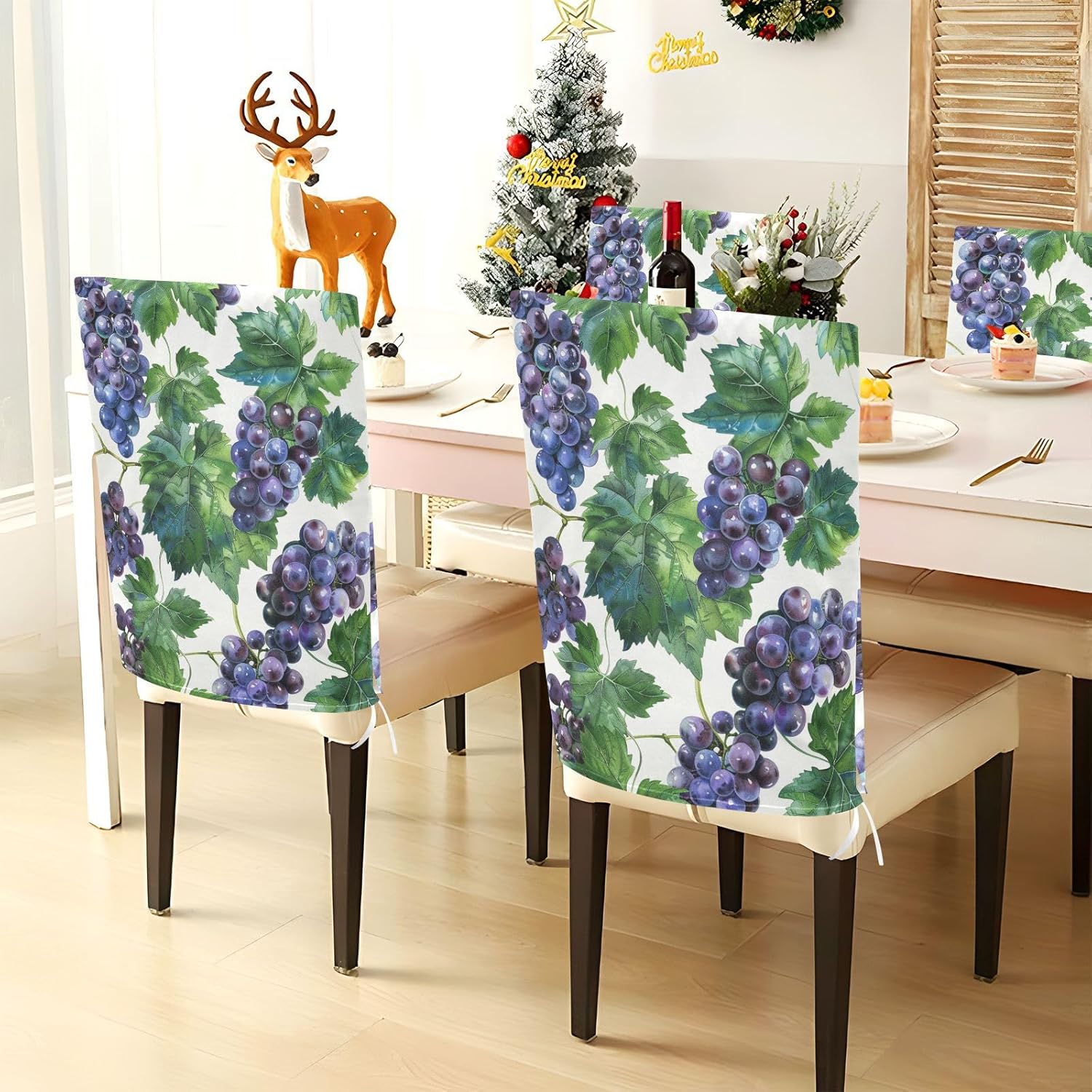 ALAZA Grape Leaves Chair Back Cover Set of 6, Washable Reusable Removable Chair Slipcovers Decorative Chair Cover for Home Kitchen Wedding Party