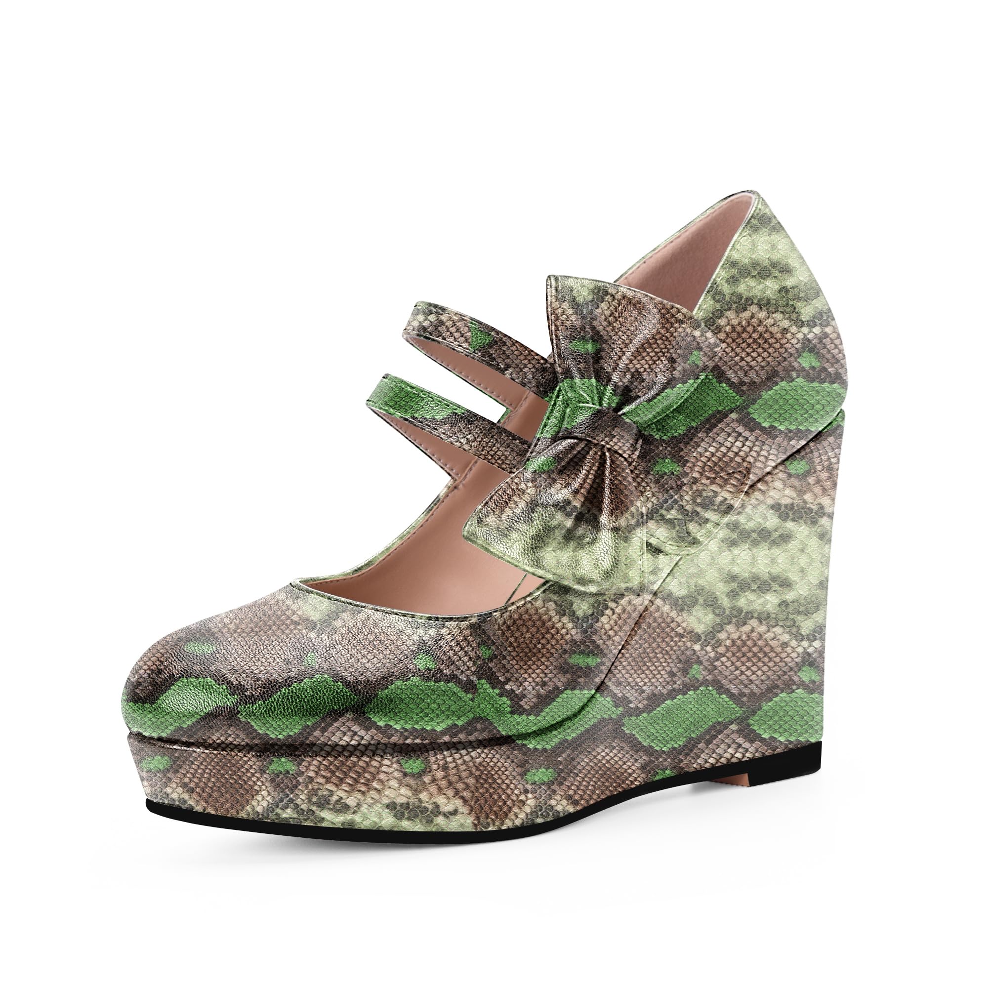 Odetina Women's Bow Closed Toe Hook Loop Platform High Heel Wedges Sandals Comfortable Mary Janes Pumps