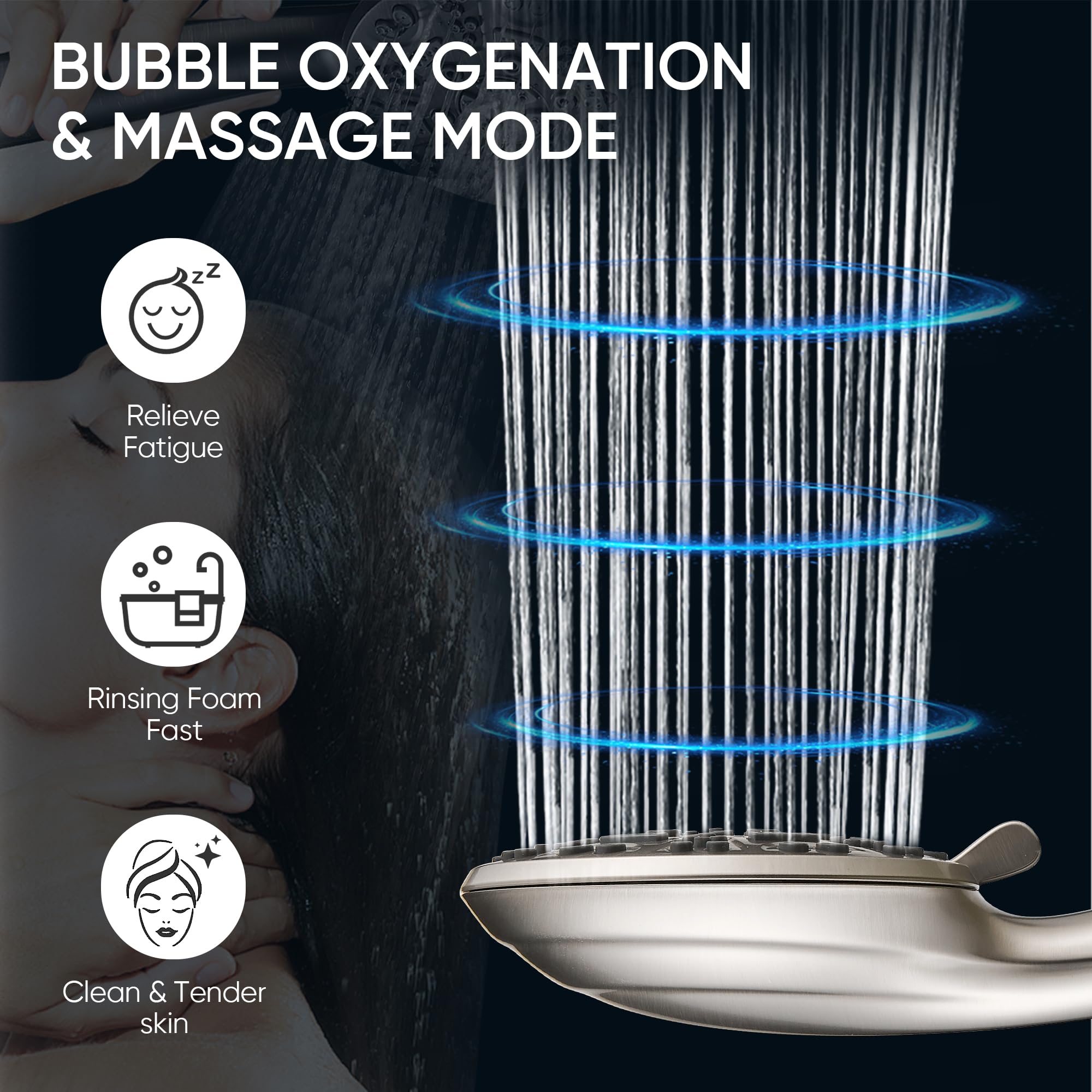 Cobbe Cabezal de ducha de alta presión de 8 funciones con mano, potente juego de cabezal de ducha desmontable para baja presión de agua, instalación sin herramientas en 1 minuto, manguera de acero