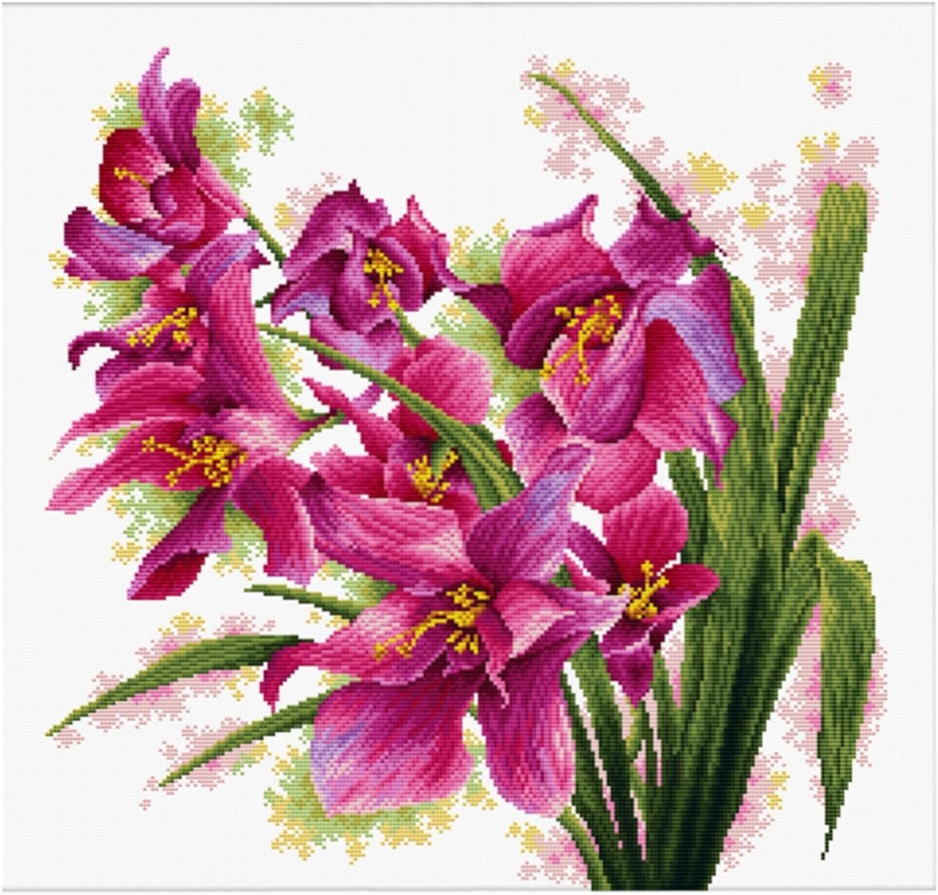 TINMI ATRS DIY Stamped Cross Stitch Flower Kits Thread Needlework Embroidery Printed Pattern 11CT Home Decoration (Lovely Orchids, 22"x23")