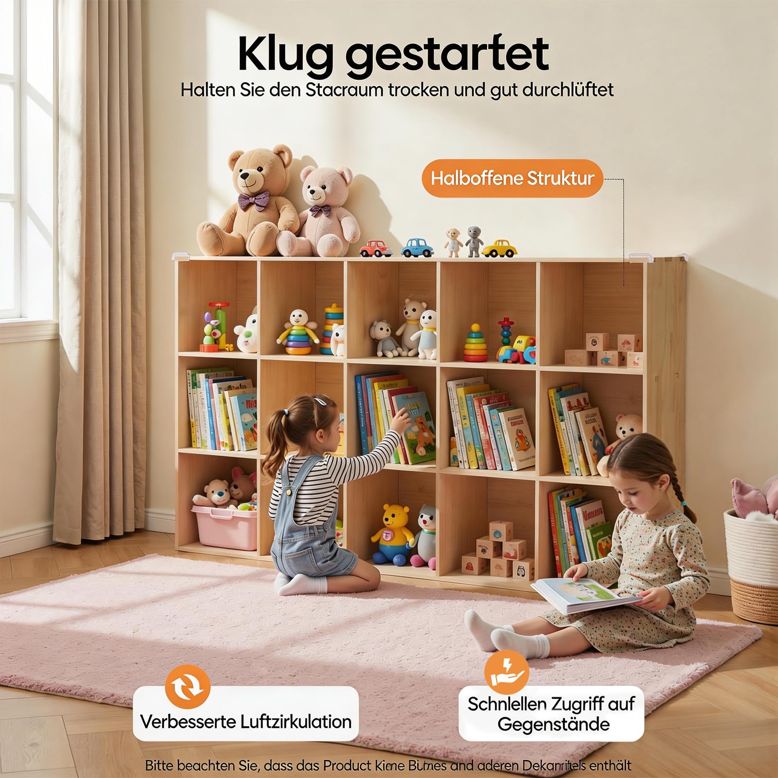 Bücherschrank aus Holz, Würfelregal aus Massivholz, Bücherregal, Büroregal, Standregal, Raumteiler, für Wohnzimmer, Schlafzimmer, Büro, Kinderzimmer, 150 x 30 x 90cm (15 Fächern)