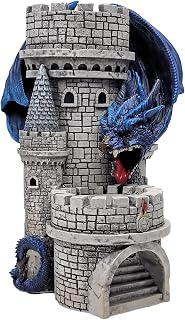 Forged Dice Co. Dragon’s Keep Dice Tower - Hand Painted Dice Rolling Tower Castle with LED Lights, Made from Heavy Duty Resin - Compatible with DND Accessories, D&D 5e, and Standard RPG Dice (Blue)