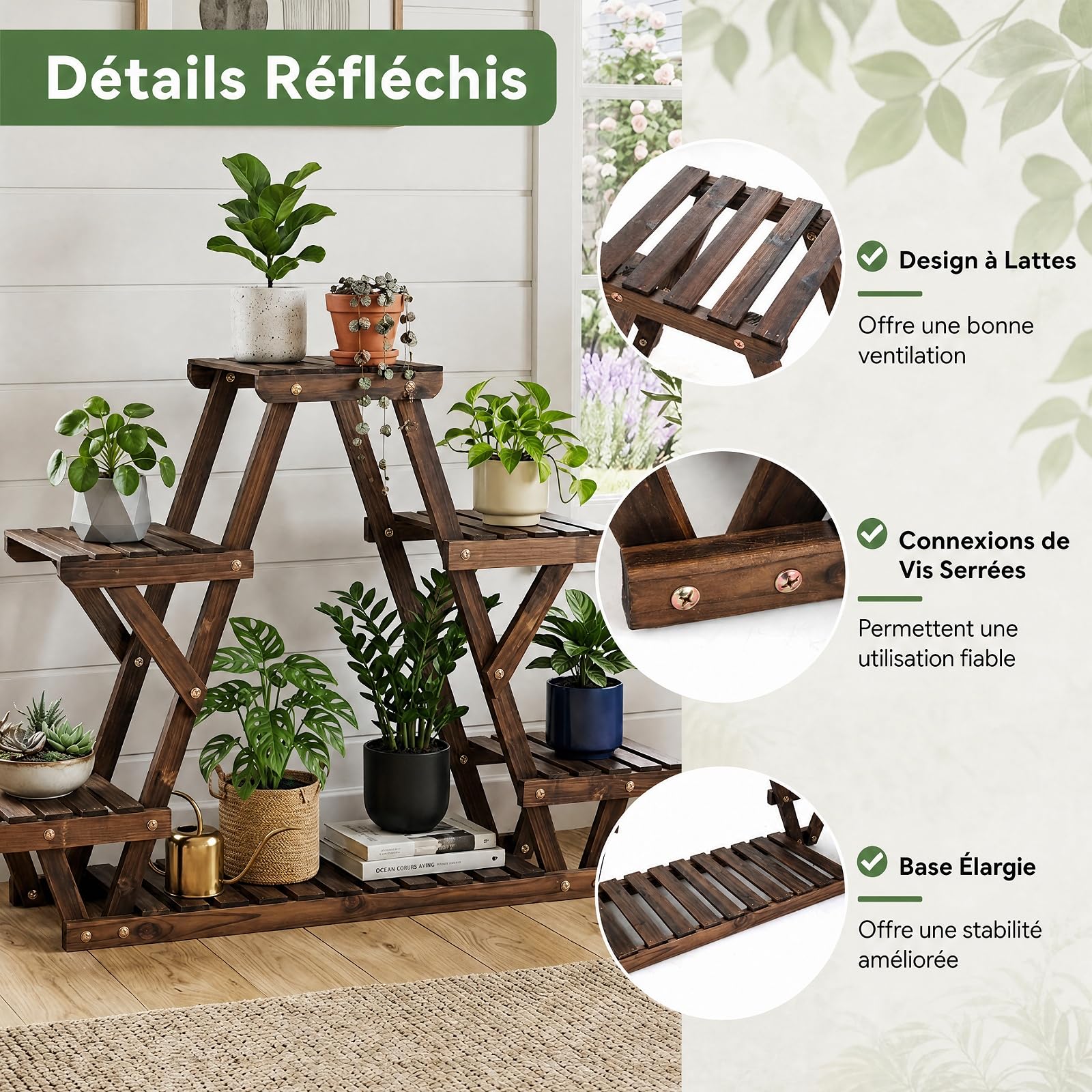 COSTWAY Étagère à Fleurs 4 Niveaux en Bois, Porte-Plantes