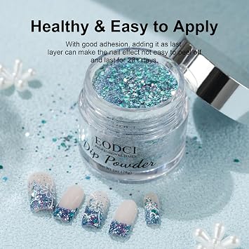 EODCI Glitter Chameleon Dark Blue Dip Powder, 1 Oz/28g Nail Dipping Powder for DIY Manicure Salon at Home, Easy to Use, No Nail Lamp Needed, Long Lasting, Up to 5 Weeks