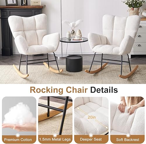 Miniatura 6 de SENYUN Mecedora para guardería, mecedora tapizada de peluche con respaldo alto, mecedora para bebé suave y segura con patas de madera maciza, silla