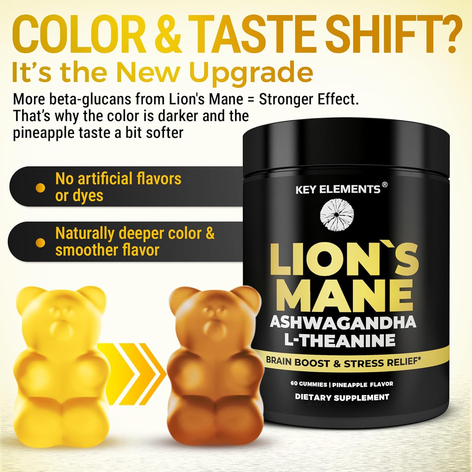 High Strength Extract Organic Lion's Mane Mushroom Gummies with Ashwagandha & L-Theanine - Potent Lion's Mane Brain Supplements for Memory & Relaxation - Mushroom Gummies for Focus