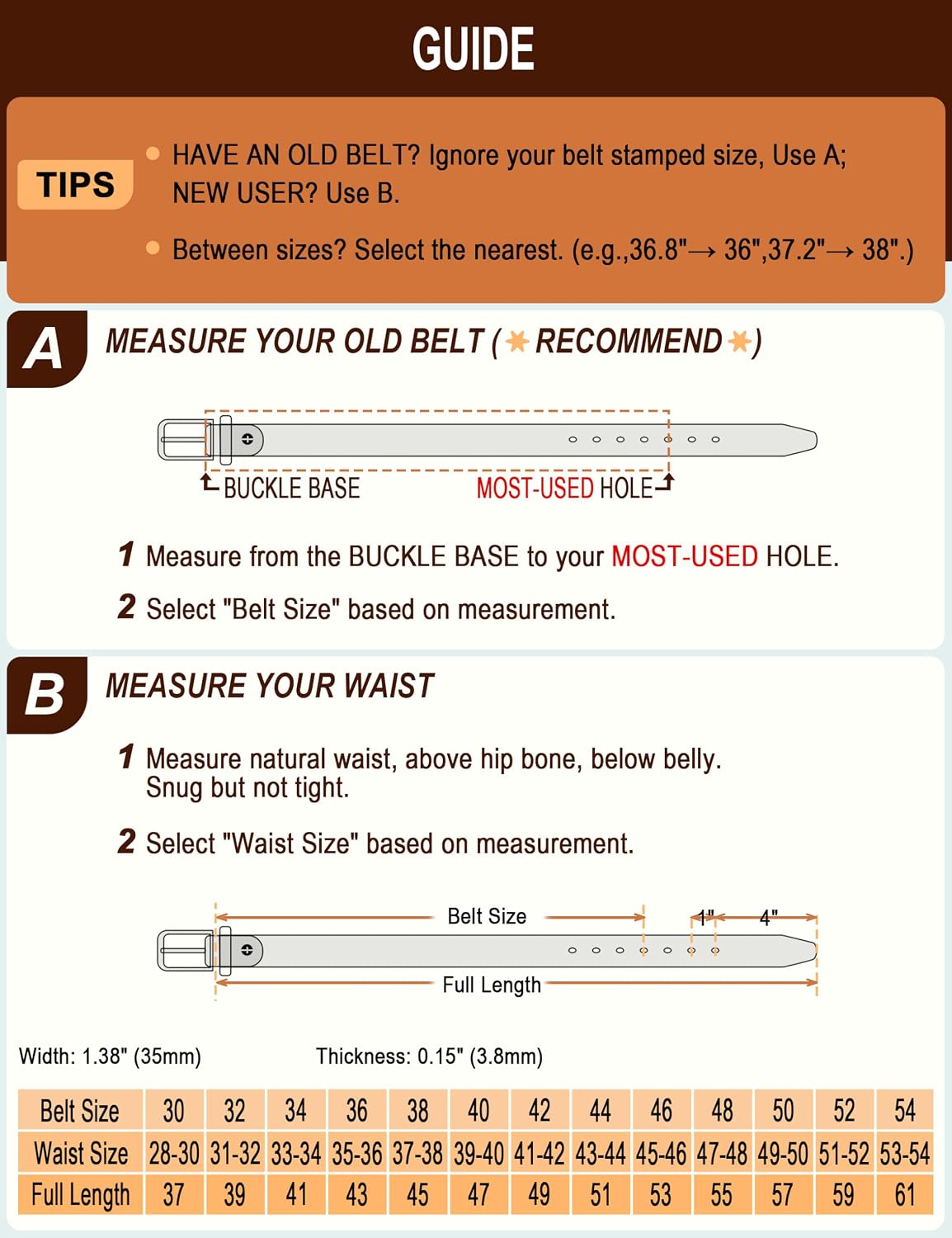 WOLFANT Men's 35mm Dress Casual Belt in Gift Box,100% Italian Full Grain Real Solid Leather