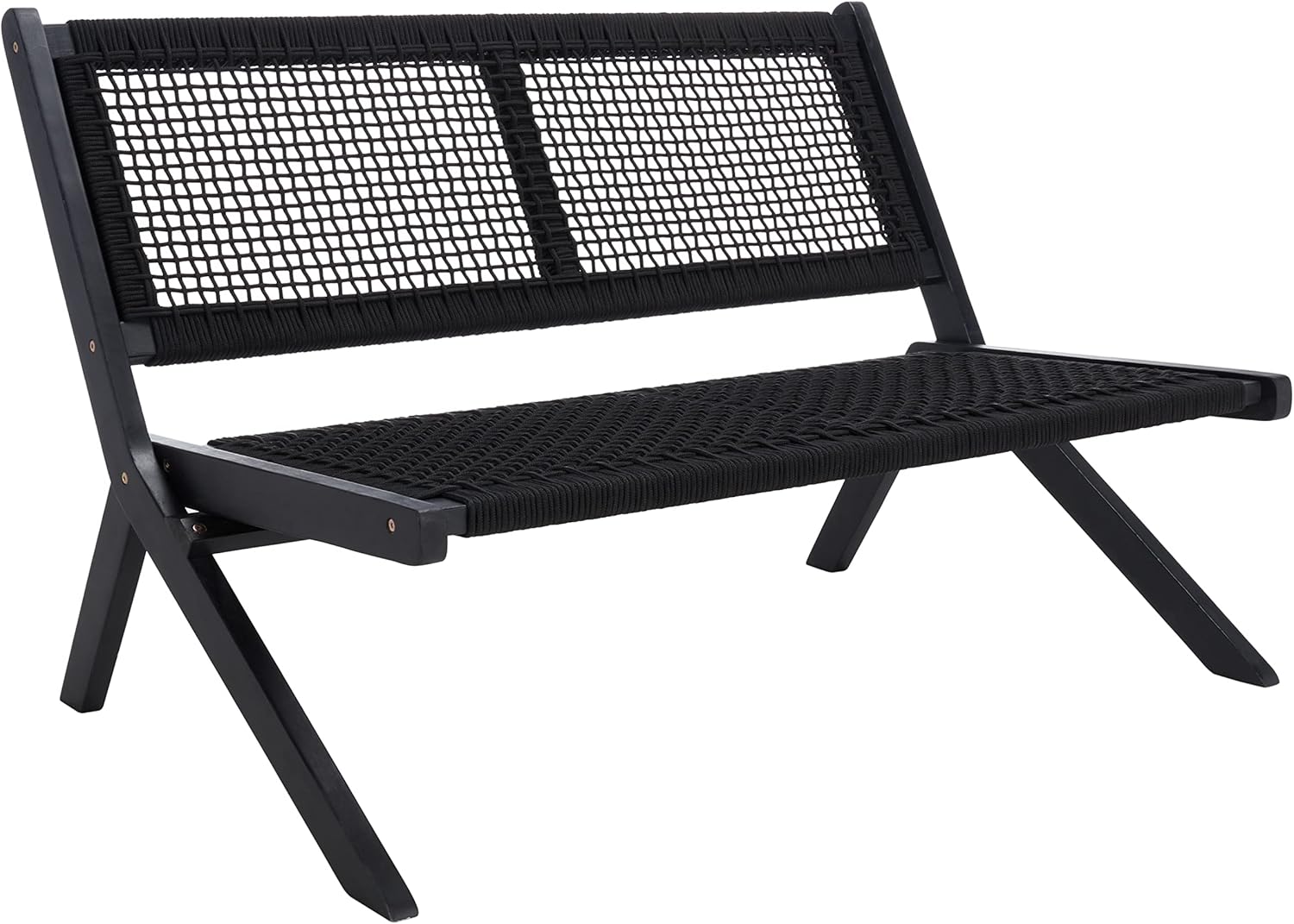 SAFAVIEH Outdoor - Kobina Folding Bench - Black & Black - Solid Wood and Rope - Modern Sculpted Folding Design - Ideal for Patio, Deck, Porch, Backyard, 13.8" Seat Height (PAT7304C)