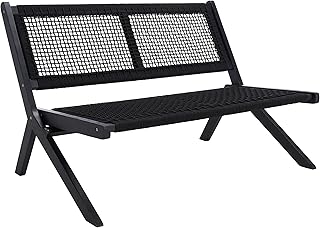 SAFAVIEH Outdoor - Kobina Folding Bench - Black & Black - Solid Wood and...