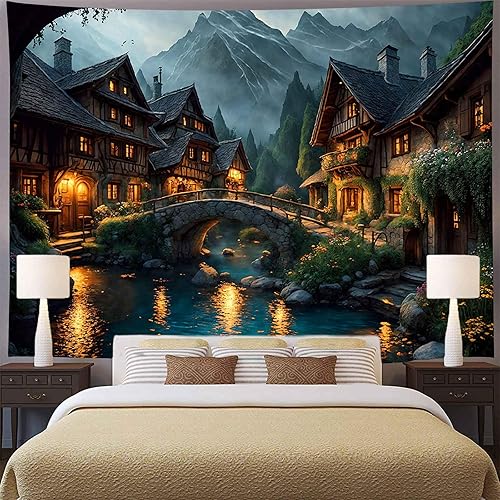 Miniatura 2 de Aidatain Tapiz de paisaje del mundo de cuento de hadas, tapiz grande de 80 pulgadas y 60 pulgadas, tela de franela para colgar en la pared de niños