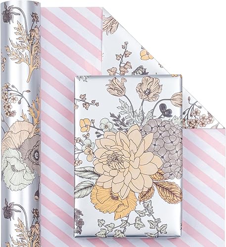 Miniatura 10 de WRAPAHOLIC Papel de regalo reversible, mini rollo, 17 pulgadas x 33 pies, hermoso diseño floral morado para bodas, fiestas, cumpleaños, vacaciones,