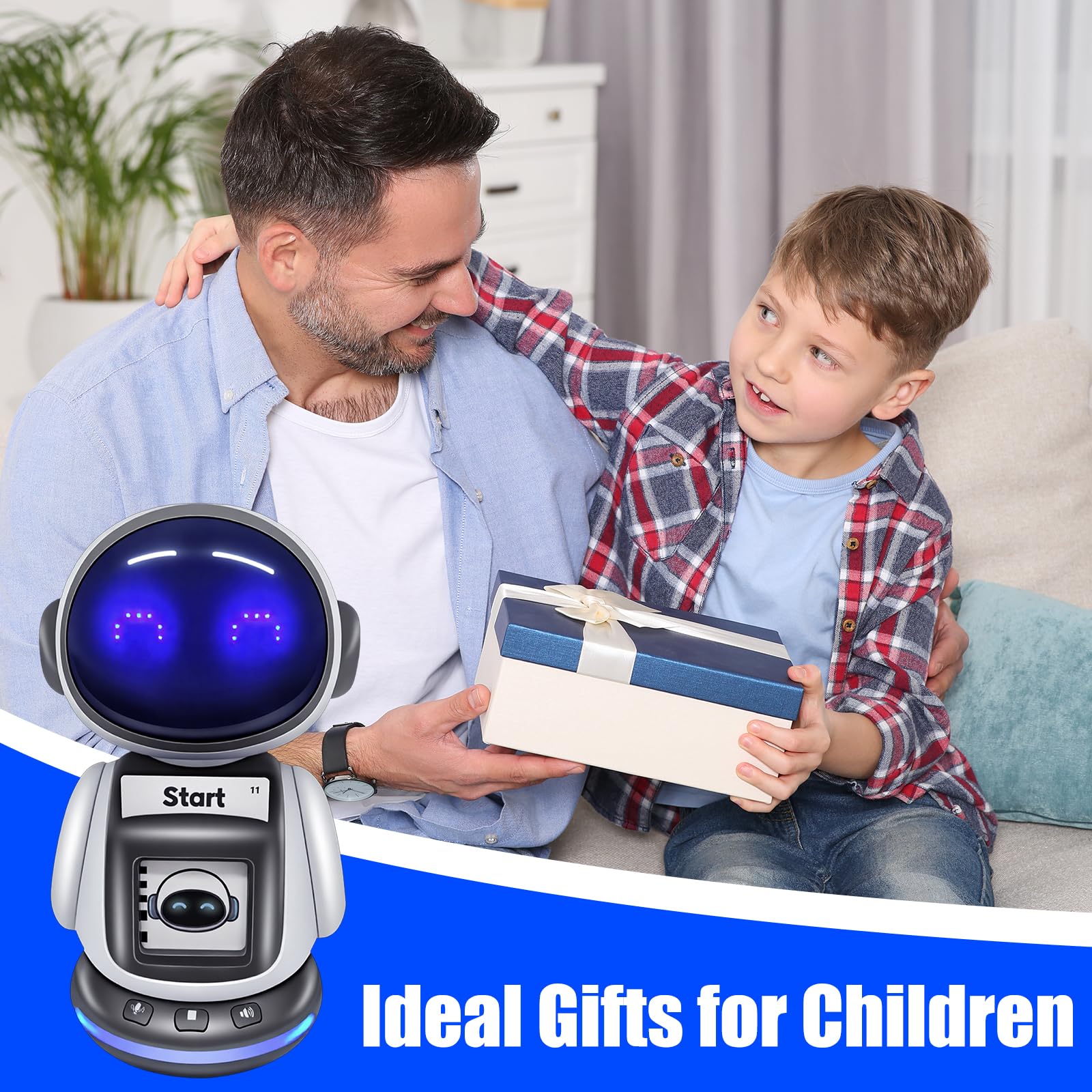 OBEST 2.4G Robote teledirigido con reconocimiento de comandos de tarjeta, función de grabación y cambio de sonido, luces expresivas, control flexible de 4 vías, juguete educativo interactivo de voz