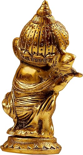 Miniatura 4 de Figura dorada de Ganesh de 6 x 3.25 x 2.5 pulgadas, escultura para tocar la flauta, pieza decorativa para el hogar, decoración de oficina, regalo