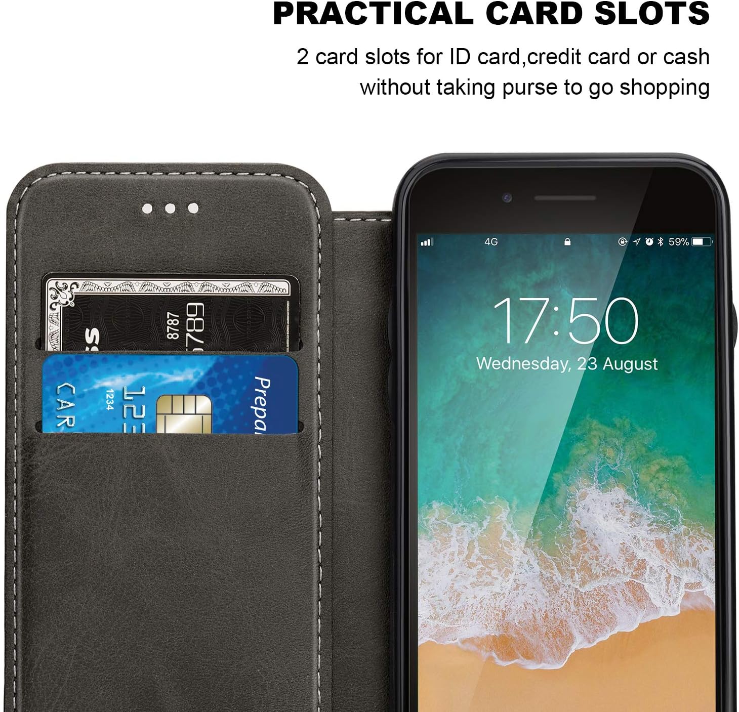 iPhone 8 iPhone 7 SE 2020 Flip Case with Wallet Card Holder, ONETOP Premium PU Leather Hidden Magnetic Closure Kickstand Protective Cover Case Compatible with iPhone 7/8/SE 2020 4.7 Inch - Black