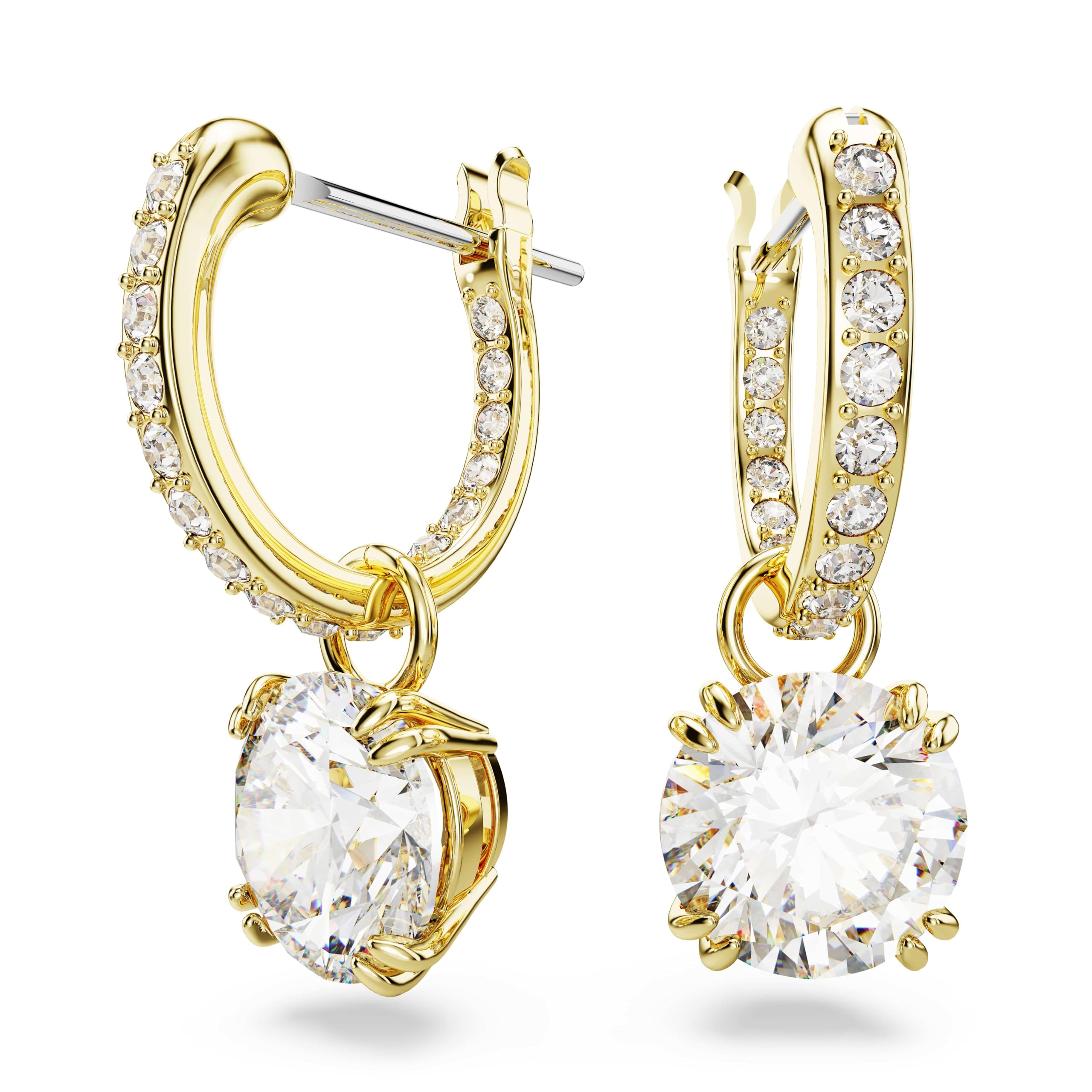 Swarovski Stilla Drop-Ohrhänger, Rundschliff, Weiß, Goldlegierungsschicht