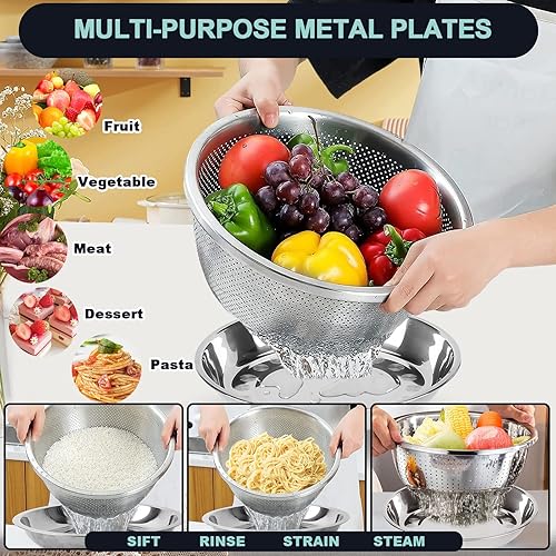 Miniatura 5 de Juego de coladores de acero inoxidable 4+3, 4 tamaños (1.8 cuartos de galón, 2.3 cuartos de galón, 3 cuartos de galón, 4 cuartos de galón) con 1