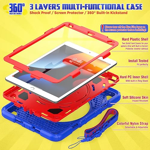 Miniatura 6 de SEYMAC stock Funda para iPad de 987 generación de 10.2 pulgadas (2019-2021), resistente a prueba de golpes con protector de pantalla, soporte de