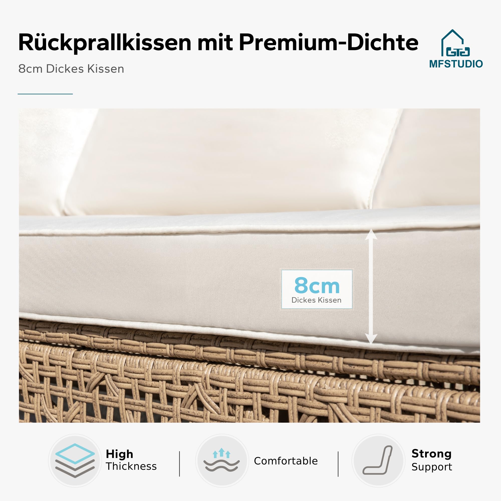 MFSTUDIO 5-teiliges Rattan Gartenmöbel Set mit Outdoor-Couchtisch, Wicker Lounge Corner Sofa Set, Doppel-Couchtisch für zusätzlichen Stauraum, mehrere Querbalken