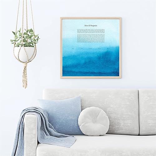 Miniatura 5 de Maybie & Co. Arte de acuarela azul Ketubah 5 con marco personalizado Contrato de amor de arte judío Contrato de matrimonio interreligioso