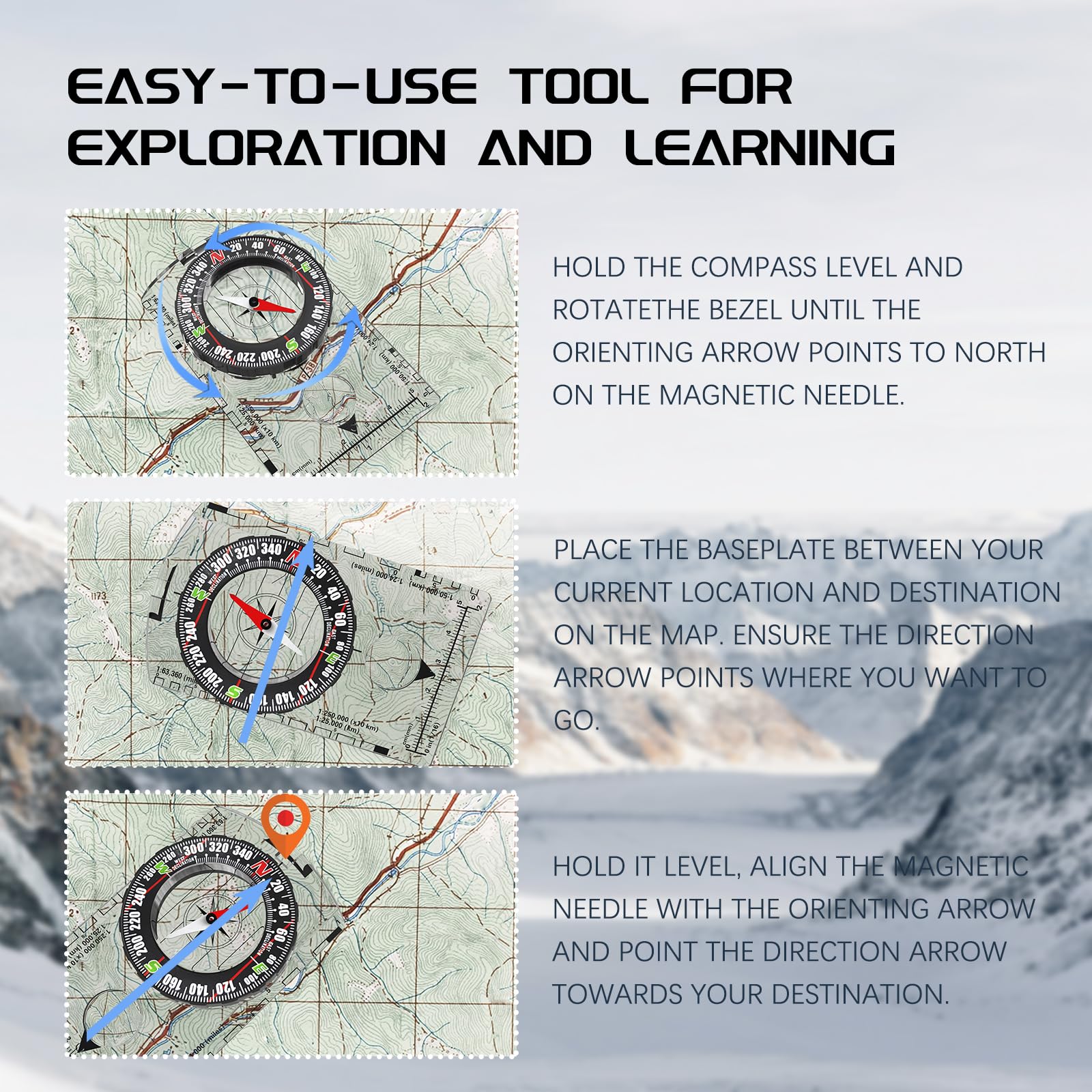 SEMEANT Professional Orienteering Compass for Hiking, Camping & Survival - Lightweight Baseplate Compass with 3X Magnifier, Ruler, Declination Scale & Safety Lanyard for Outdoor Navigation - Image 6