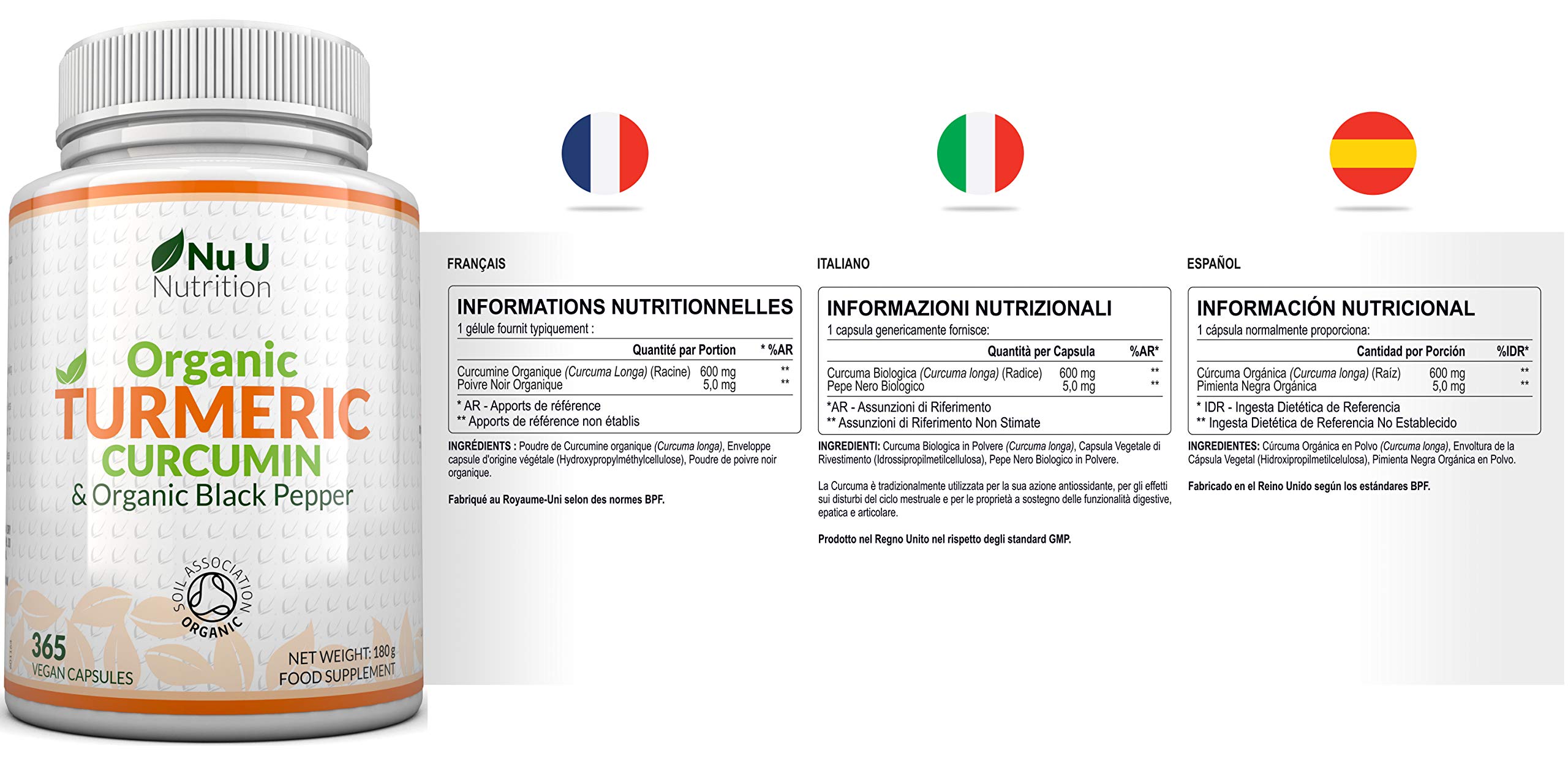 Turmeric Curcumin Organic High Strength 600mg, 365 Capsules with